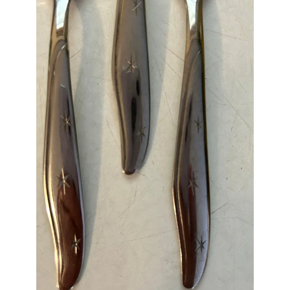 Vintage‎ Mar Crest Citation MCM Flatware, 3 Teaspoons, Atomic Starburst, 3 Stars